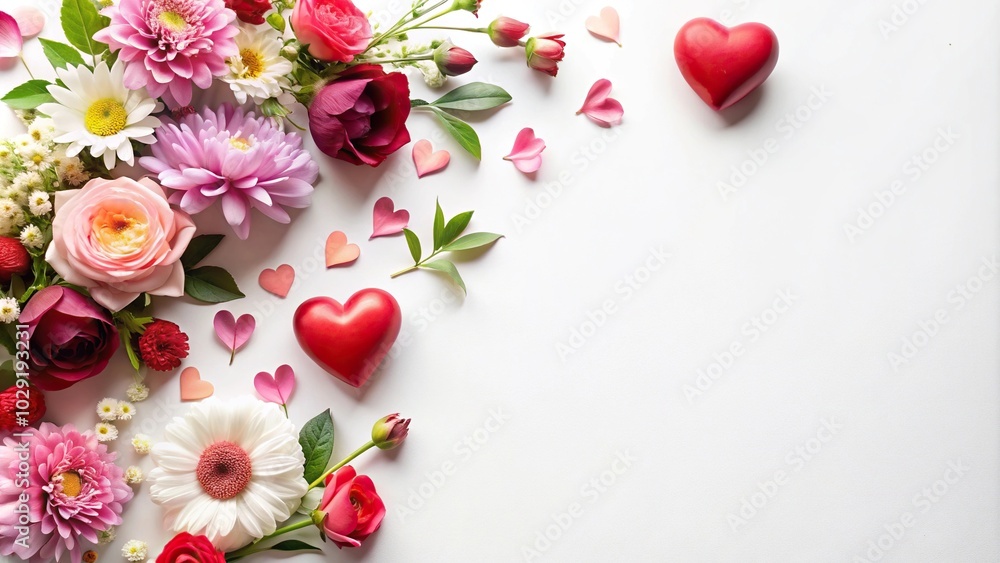 Flowers and hearts on a white background Flowers and hearts on a white background