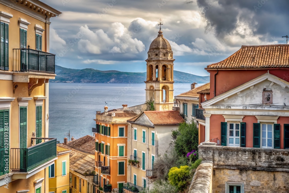 Obraz premium Stunning Architectural Photography of Corfu Island's Historic Buildings and Scenic Landscapes