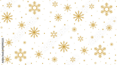  Elegant gold snowflake pattern on a  white background for creating a festive winter or Christmas theme.