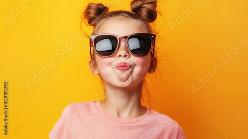 Playful Girl Making Funny Faces Against Yellow Background