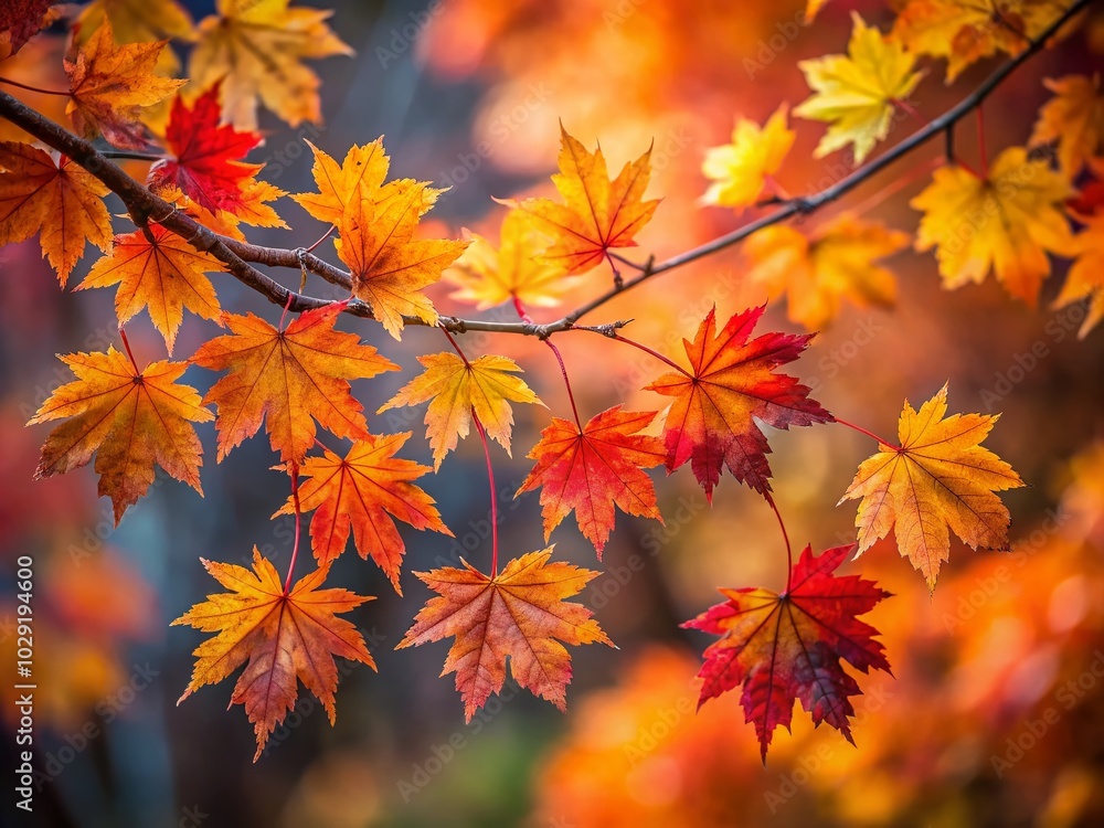 Aerial View of Vibrant Autumn Maple Leaves on Branches Captured in Selective Focus Aerial View of Vibrant Autumn Maple Leaves on Branches Captured in Selective Focus