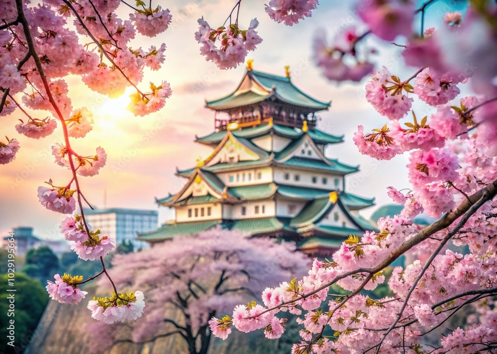 Stunning Bokeh Effect of Osaka Castle Surrounded by Cherry Blossoms in Spring Stunning Bokeh Effect of Osaka Castle Surrounded by Cherry Blossoms in Spring
