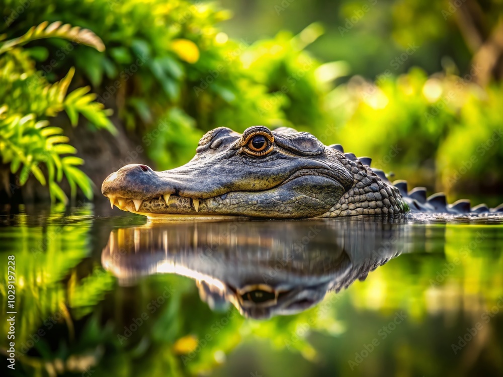 Obraz premium Alligator Head Above Water in Serene Pond - Nature Photography
