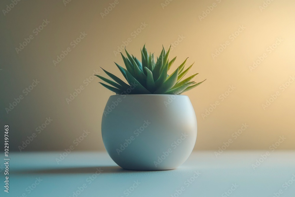 A Single Green Succulent Plant in a White Pot A Single Green Succulent Plant in a White Pot