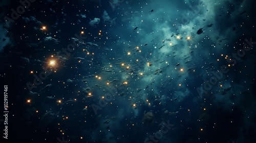 Dreamy space design featuring stars, planets, and galaxies against a dark sky backdrop