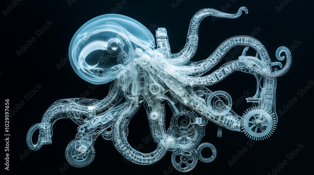 Obraz premium Mechanical Octopus: A Steampunk Masterpiece