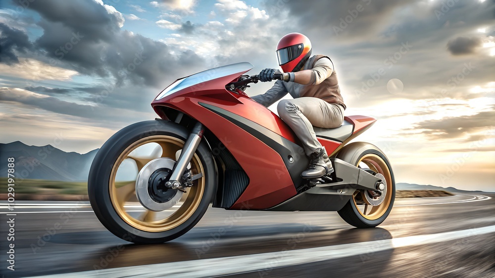 Obraz premium man riding a bike design of modern a motorbike on the road