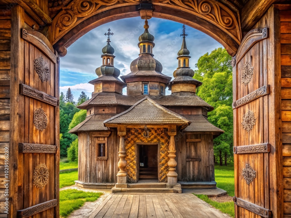 Ancient Wooden Church Entrance at Pirogovo: A Glimpse into Folk Architecture in Ukraine Ancient Wooden Church Entrance at Pirogovo: A Glimpse into Folk Architecture in Ukraine