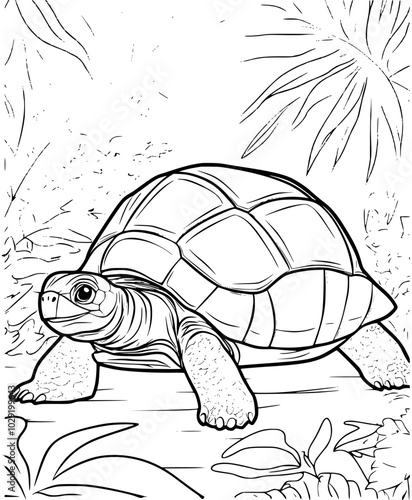 Turtle on the beach illustration coloring page - coloring book for kids