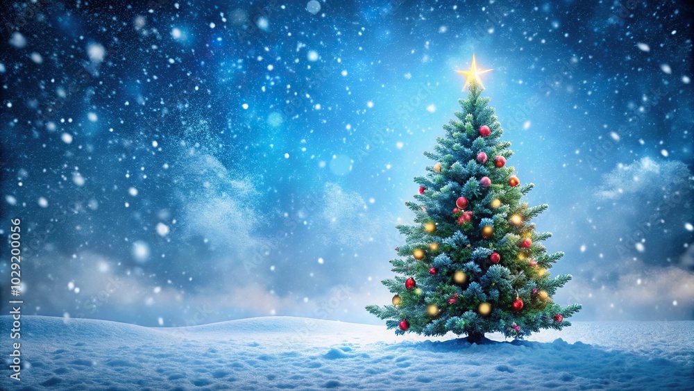 Forced perspective Christmas tree in snowy background with lights Forced perspective Christmas tree in snowy background with lights