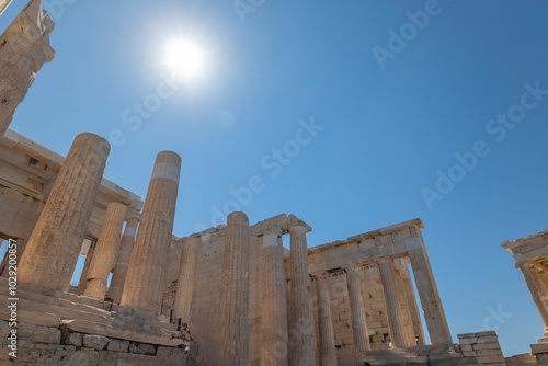 greece capital athens and acropolis ancient artifacts touristic points of interest daytime and sunset light