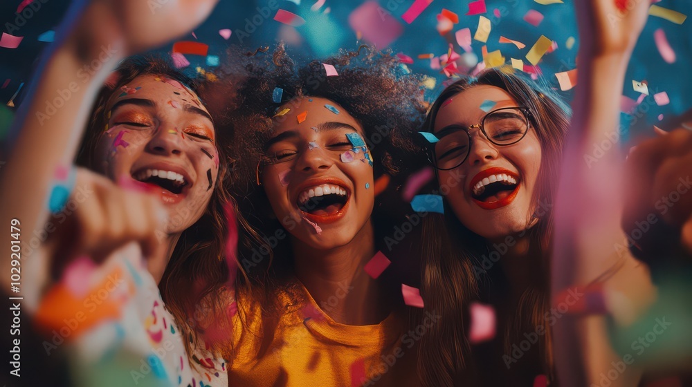 Joyful Celebration with Friends and Confetti Joyful Celebration with Friends and Confetti