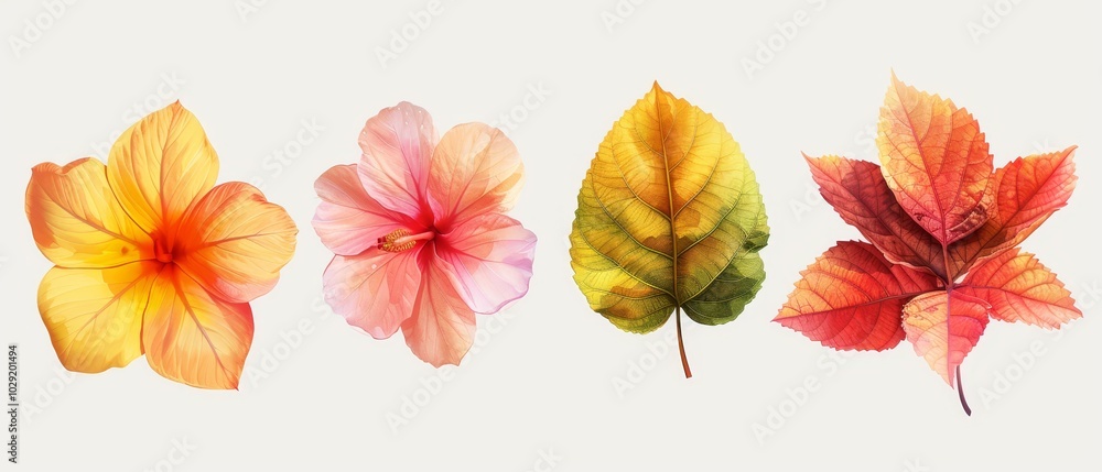 Obraz premium Vibrant Flowers and Colorful Leaves Collection