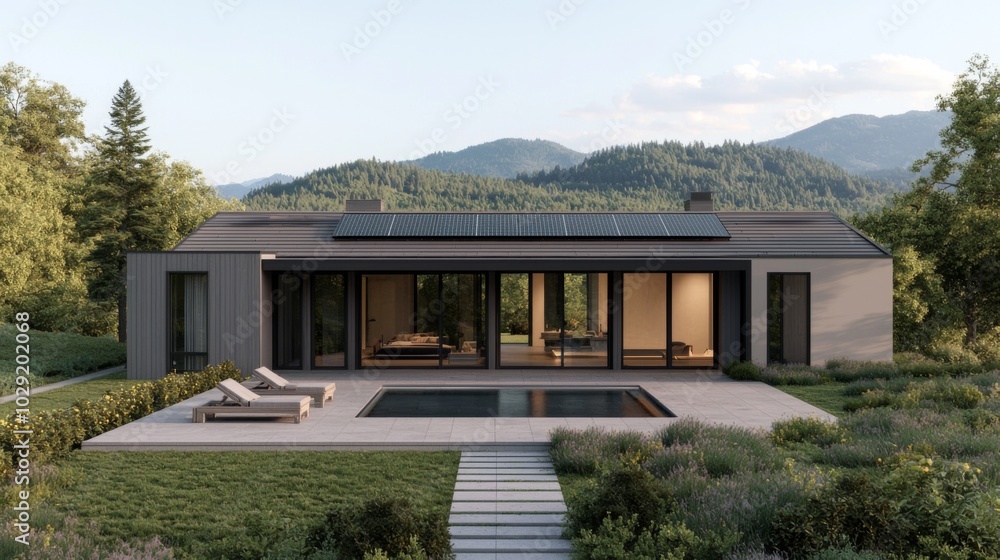 Modern Estate with Solar Panels in Countryside Setting Modern Estate with Solar Panels in Countryside Setting