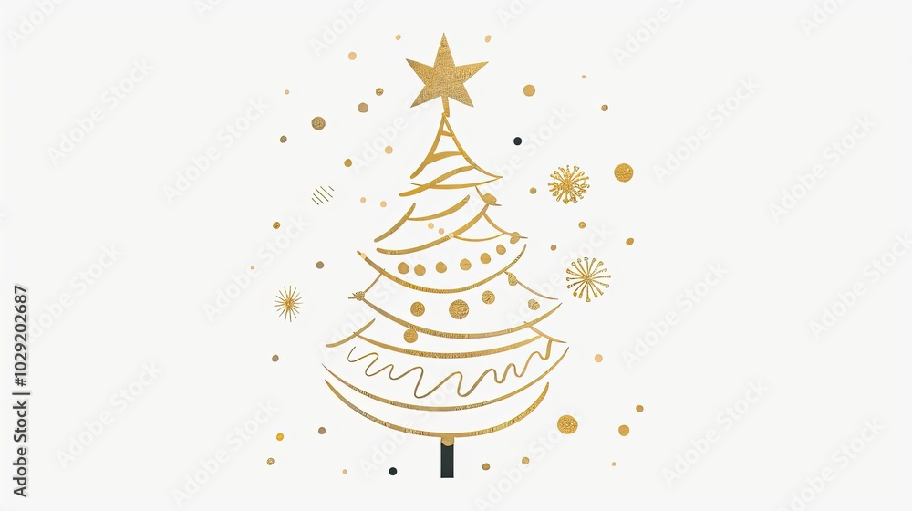 Golden Christmas tree vector line art Golden Christmas tree vector line art