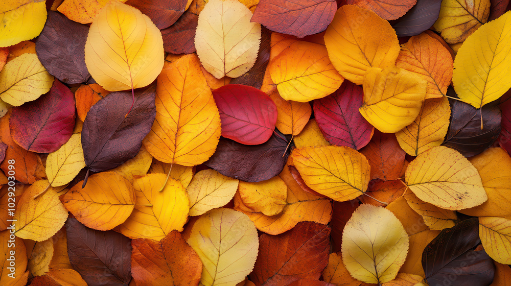Vibrant autumn leaves in various colors create beautiful natural tapestry Vibrant autumn leaves in various colors create beautiful natural tapestry