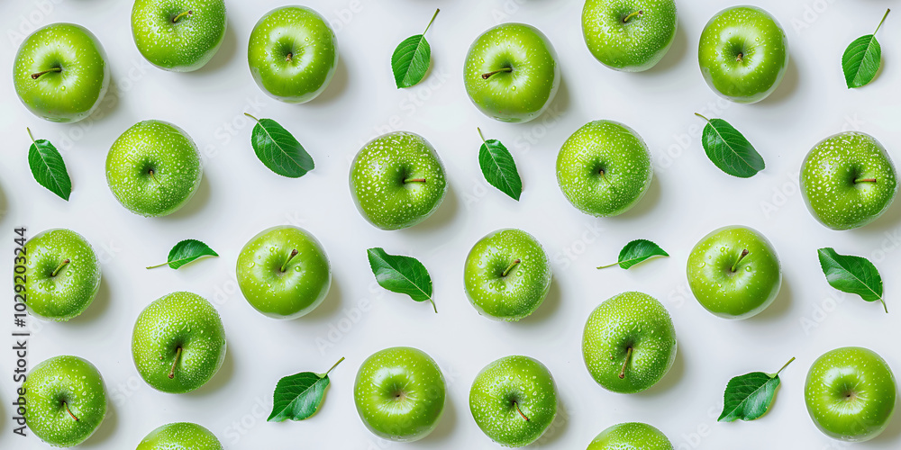 Green red apple on a white background. Seamless pattern of fresh harvest, for backdrops, wallpapers, prints and textiles. Green red apple on a white background. Seamless pattern of fresh harvest, for backdrops, wallpapers, prints and textiles.