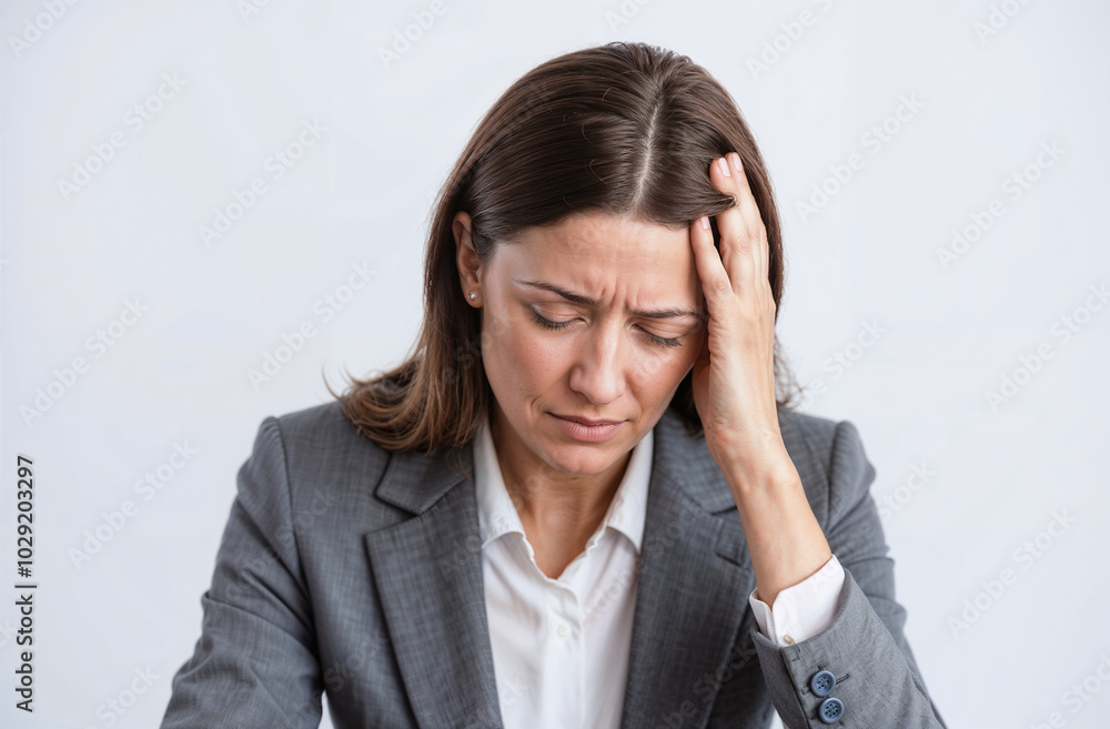 Businesswoman suffering from a headache in an office background Businesswoman suffering from a headache in an office background