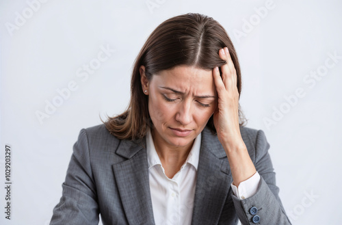 Businesswoman suffering from a headache in an office background