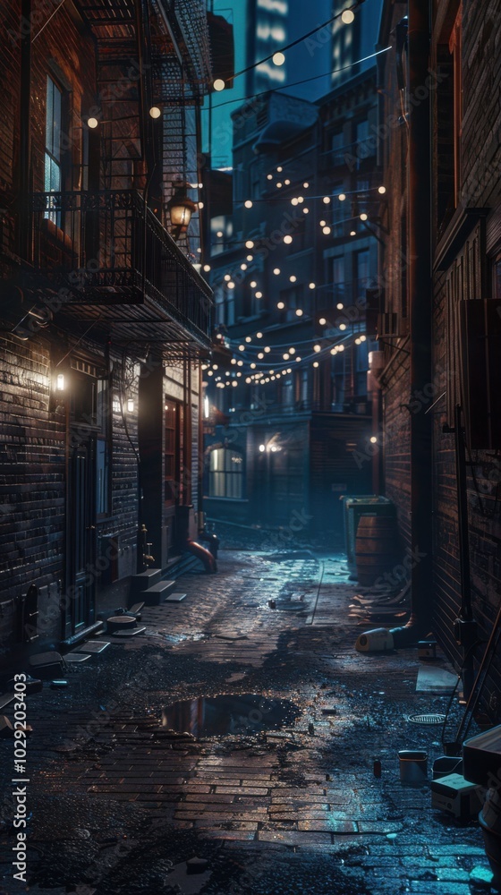 Fototapeta premium Prohibition-era downtown alleyway, 4K hyperrealistic photo