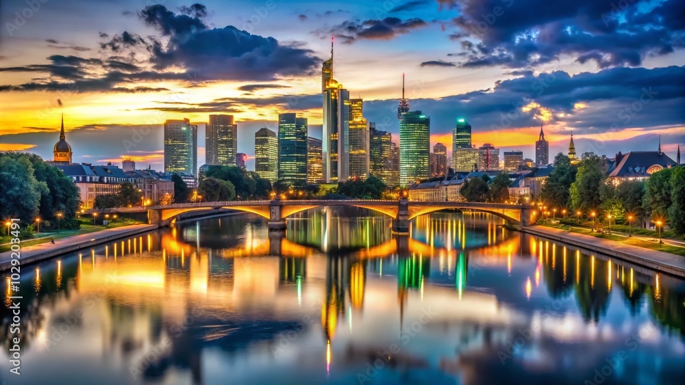 Fototapeta premium Stunning Frankfurt Skyline at Night - Illuminated Cityscape Photography