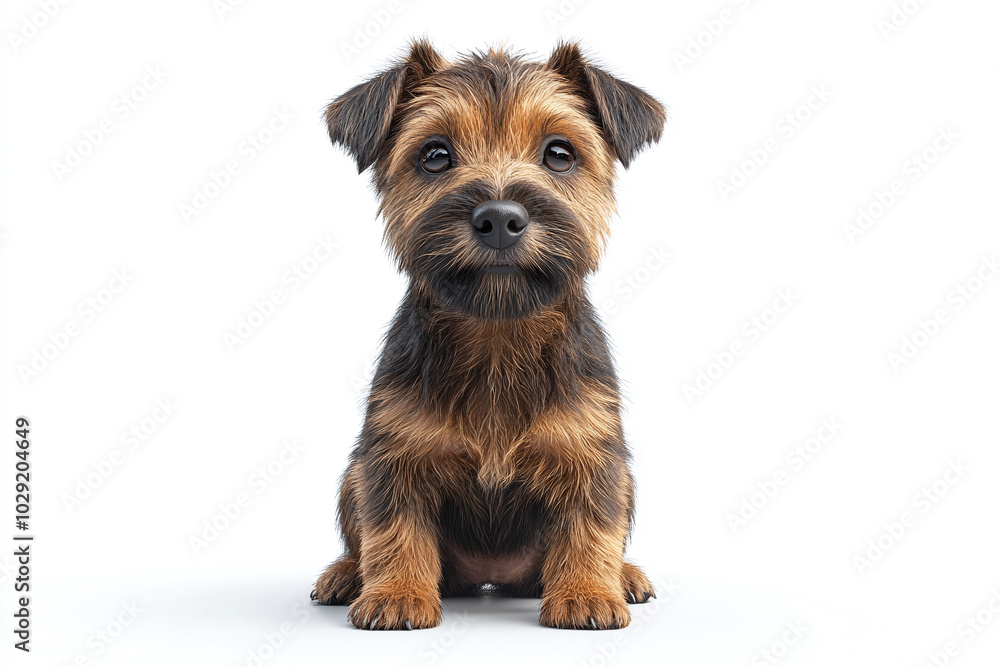 Cute Border Terrier: A Border Terrier sitting with a scruffy, energetic appearance against a white background. Cute Border Terrier: A Border Terrier sitting with a scruffy, energetic appearance against a white background.