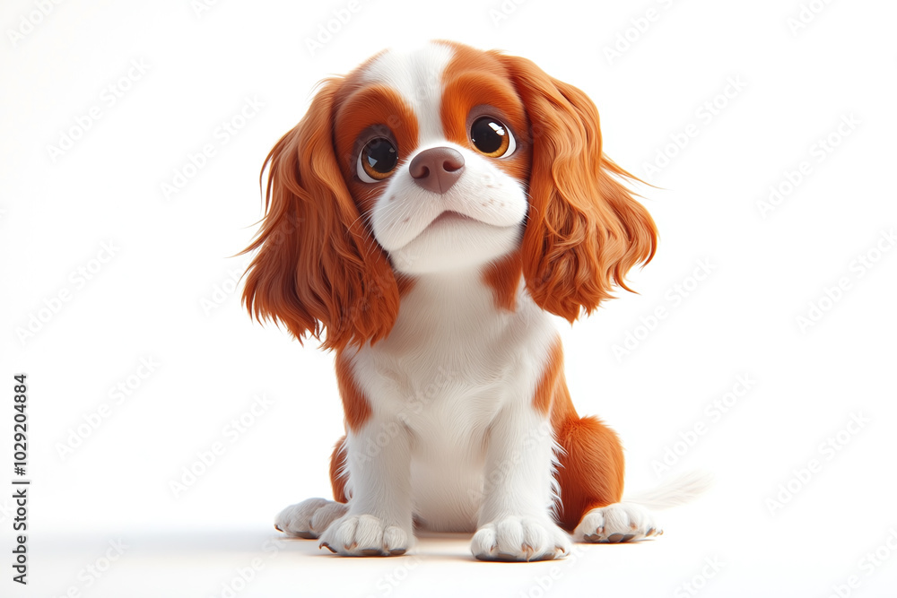 Cute Cavalier King Charles Spaniel: A Cavalier King Charles Spaniel sitting with a sweet expression against a white background Cute Cavalier King Charles Spaniel: A Cavalier King Charles Spaniel sitting with a sweet expression against a white background