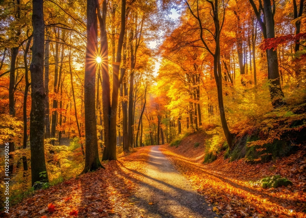 Obraz premium Autumn Walk in the Forest: Captivating Colors and Nature's Serenity