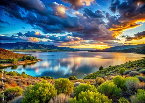 Stunning High Dynamic Range Landscape of Washoe Lake in Nevada photo