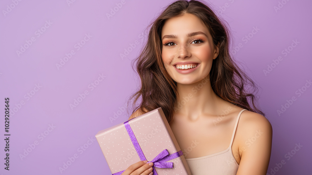 Mother’s Day Giveaway, photograph of a smiling woman with a gift box, set against a soft lavender background Mother’s Day Giveaway, photograph of a smiling woman with a gift box, set against a soft lavender background