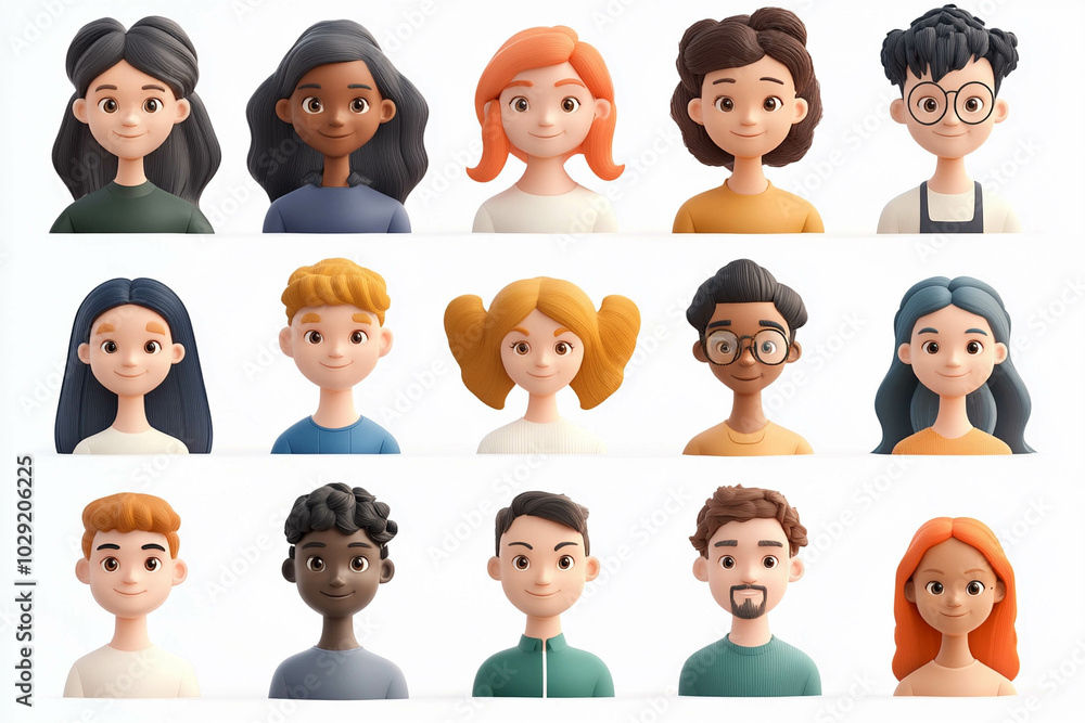 custom made wallpaper toronto digital 3d avatar collage of people of different genders on a white background