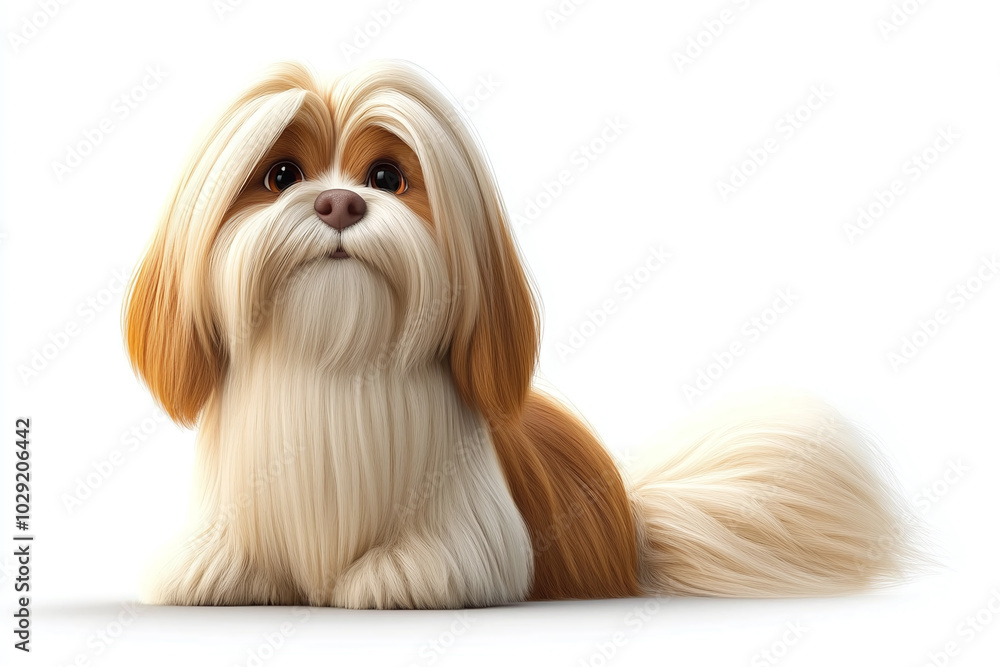 Cute Lhasa Apso: A Lhasa Apso sitting with its long, straight coat and a dignified look against a white background. Cute Lhasa Apso: A Lhasa Apso sitting with its long, straight coat and a dignified look against a white background.