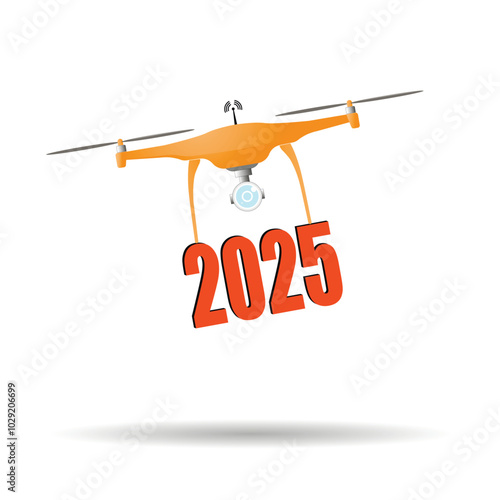 Radio-controlled quadcopter with numbers for the new year 2025. Vector