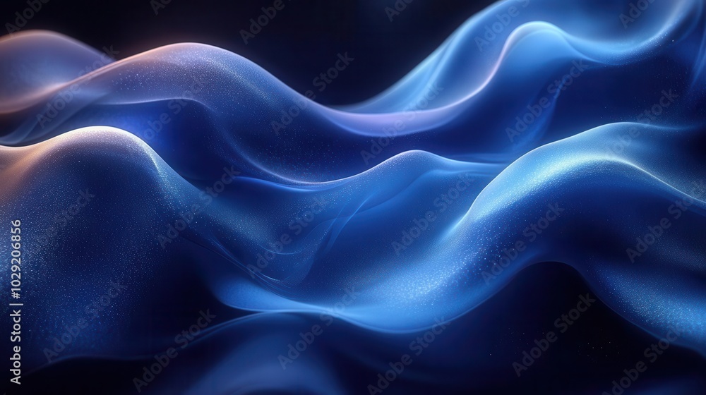 Obraz premium abstract dark background featuring shades of azure cobalt and sapphire blue with a wavy geometric design and a light neon shimmer creating a visually striking and modern aesthetic