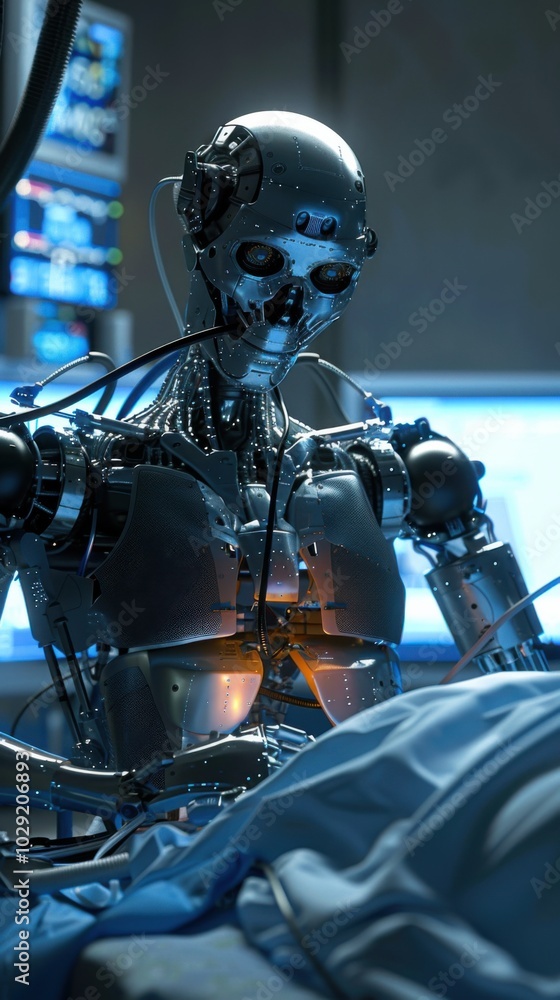 High-tech robot performing surgery, 4K hyperrealistic photo High-tech robot performing surgery, 4K hyperrealistic photo