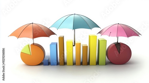 Umbrellashaped business pie charts and bar graphs showing market share photo