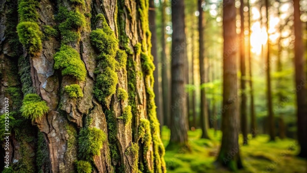 Naklejka premium Bare Tree Textures with Moss - Nature's Intricate Patterns in Landscape Photography