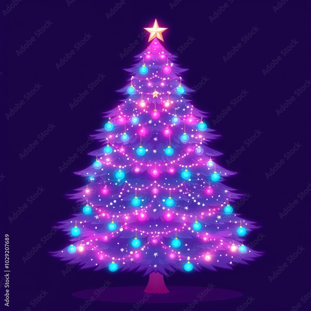 Softly Glowing Christmas Tree in a Snowy Night Softly Glowing Christmas Tree in a Snowy Night