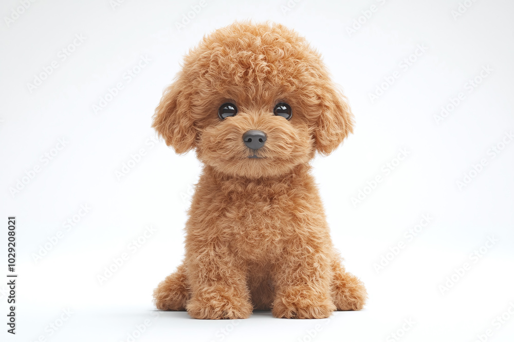Cute Toy Poodle: A Toy Poodle sitting with its curly coat and an alert expression against a white background. Cute Toy Poodle: A Toy Poodle sitting with its curly coat and an alert expression against a white background.