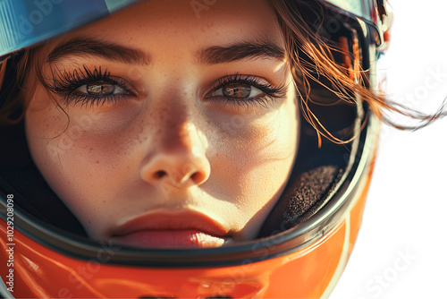 Transparent Background PNG of Determined Female Racer Close-Up Focus, Concentration, and Confidence on the Track