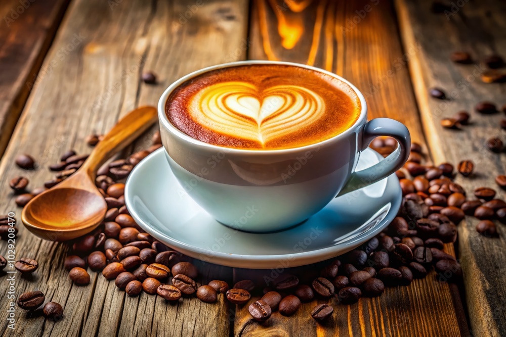 Beautiful Cappuccino with Heart Pattern in a Coffee Cup for Coffee Lovers Beautiful Cappuccino with Heart Pattern in a Coffee Cup for Coffee Lovers