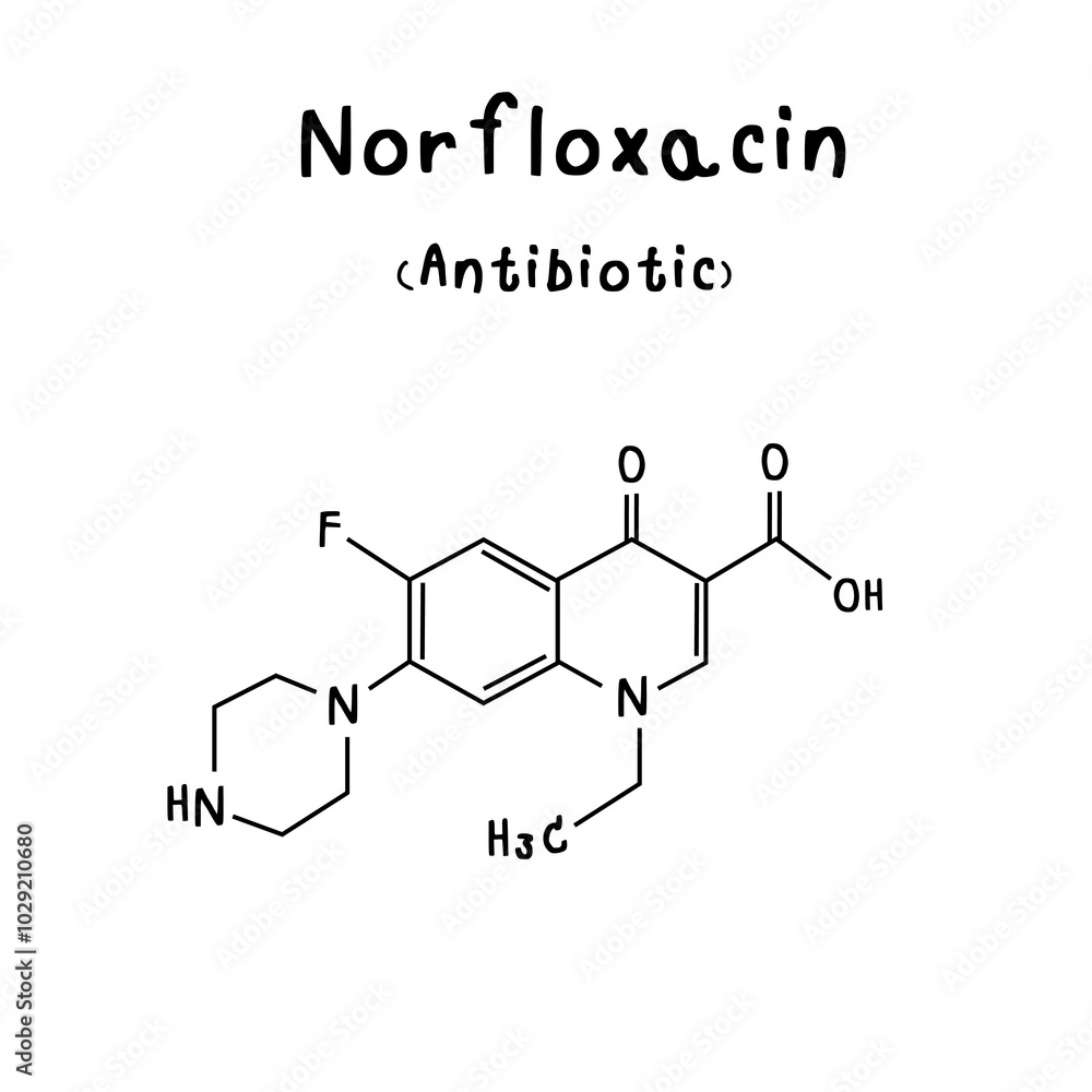 chemical structure of Norfloxacin illustration chemical structure of Norfloxacin illustration