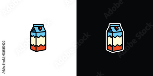 Milk in a box on white and black background. Original vector illustration in vintage style.