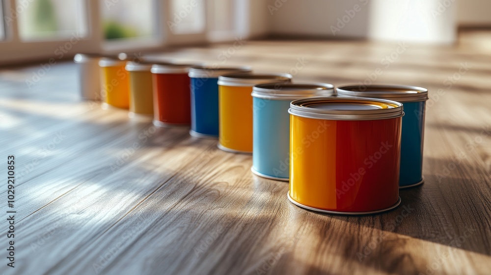 Bright and Open Space Featuring Various Paint Cans Bright and Open Space Featuring Various Paint Cans