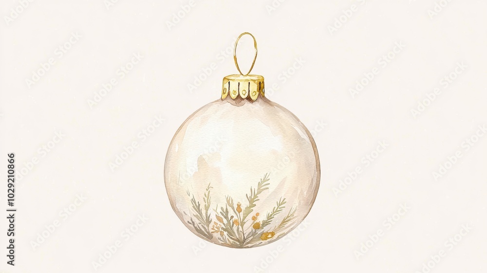 Fototapeta premium Christmas ornament with delicate floral design, white background.