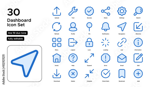Dashboard Line Fill Duo Tone Icon Set: Data Visualization, Performance Metrics, and Control Panels Icons