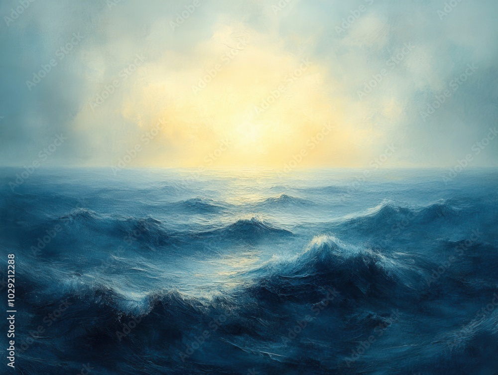 Tranquil Seascape, gentle waves caressing the shore, serene horizon blending sky and sea, evoking calm and introspection Tranquil Seascape, gentle waves caressing the shore, serene horizon blending sky and sea, evoking calm and introspection