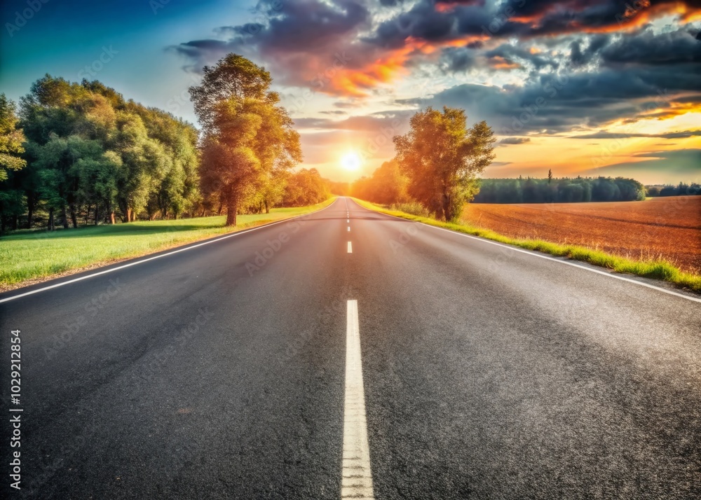 Black Asphalt Road with White Lines - High Depth of Field Photography for Landscapes and Travel Black Asphalt Road with White Lines - High Depth of Field Photography for Landscapes and Travel