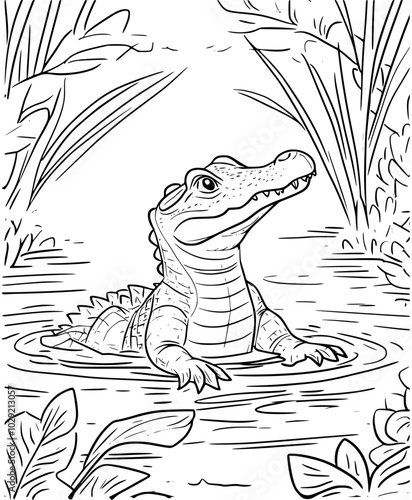 Alligator illustration coloring page - coloring book for kids