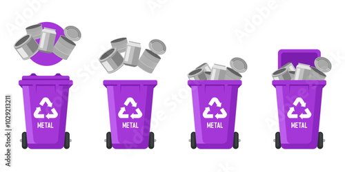 Recycling Bins for metal. Container for metal. Violet  trash can. Vector illustration isolated on white background.